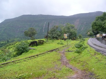 MLR Monsoon Damage Pics 2 of 6 : Jummapatti stn with Matheran hilltop. Photo by Khamir Bhatia. 8-14-2006