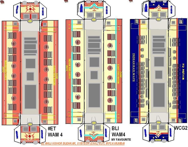 Foldable models of WAM-4 and WCG-2 type locos: Take a printout of this and fold in appropriate locations to get the outer shell 