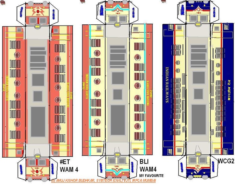 Foldable models of WAM-4 and WCG-2 type locos: Take a printout of this and fold in appropriate locations to get the outer shell 