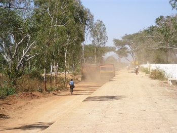 Until the railway line is laid School children and the lorry rule here23