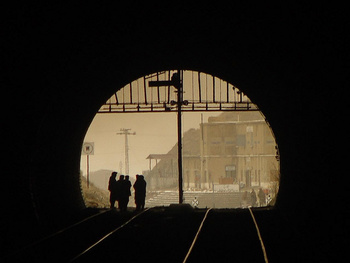 Shelabagh station as seen from inside the Khojak Tunnel. Note the `Home' signal inside the tunnel