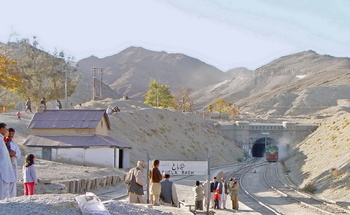 chaman passenger train emerging out of khojak tunnel.