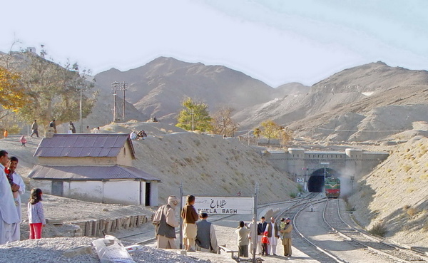 chaman passenger train emerging out of khojak tunnel.