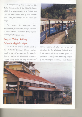 Romancing the Hills - publicity brochure for hill railways - inside page. Provided by Harsh Vardhan.