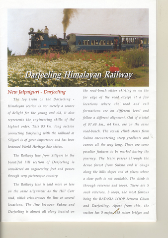 Romancing the Hills - publicity brochure for hill railways - inside page. Provided by Harsh Vardhan.