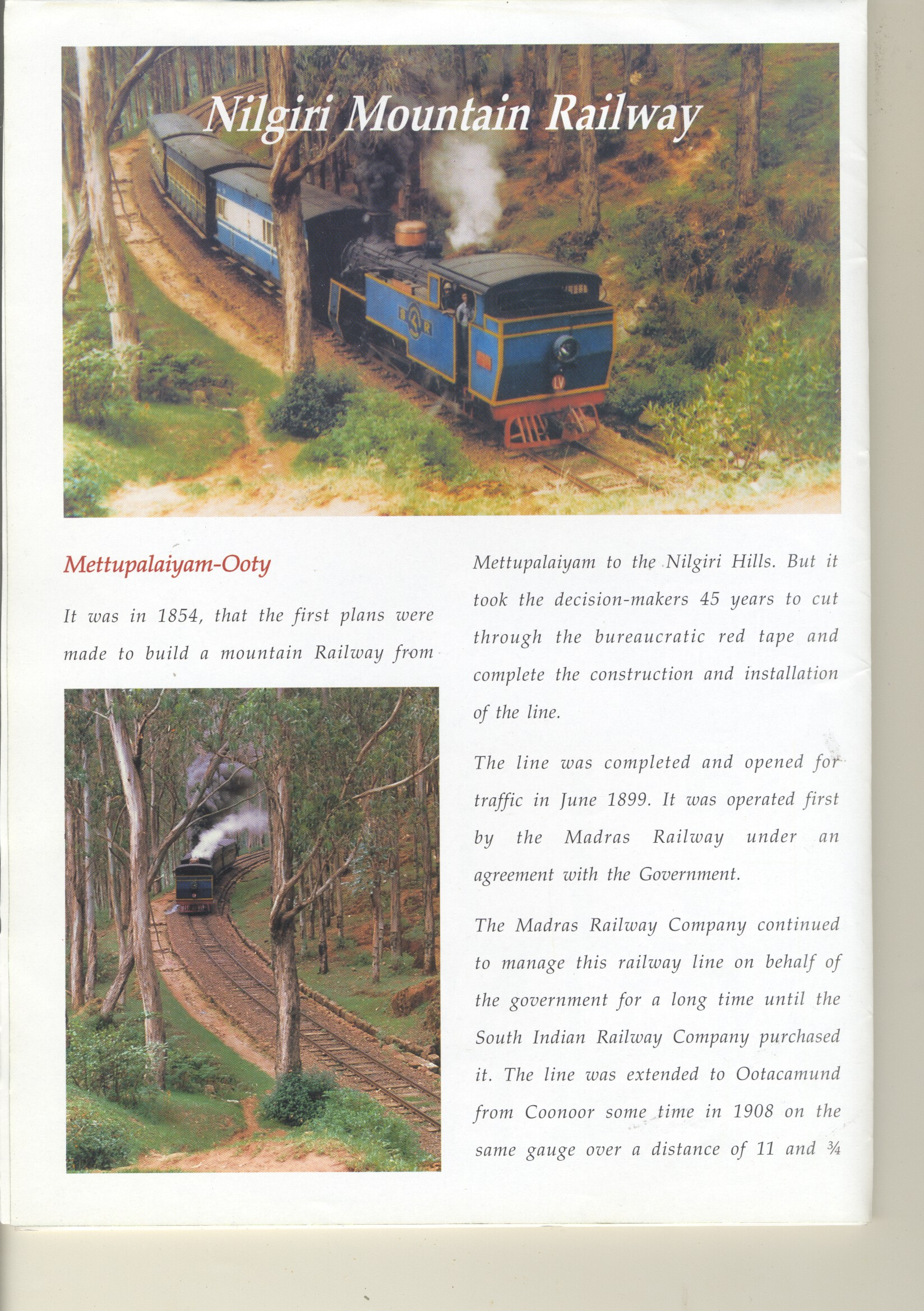 Romancing the Hills - publicity brochure for hill railways - inside page. Provided by Harsh Vardhan.