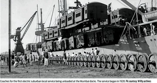 EMU coaches being unloaded in the 1920s