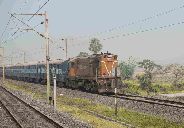 WDM3A #16638 with a passenger train near Burdwan. (Shanku Niyogi)