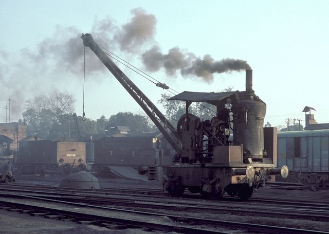 A small steam crane runs up and down the depot yard at Saharanpur