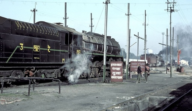 A very clean WG 9662 simmers in the shed yard at Bareilly