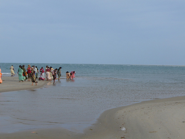 Samudra Sangam or Land's End at Dhanushkodi. Sri Lanka is just over the horizon.