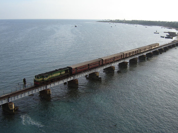 794 on the Pamban Viaduct with Rameshwaram Island in the background