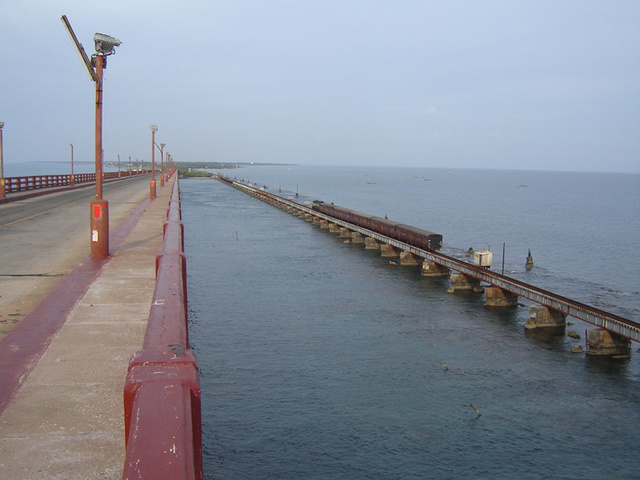 Approaching the mainland. Mandapam is at the end of a cape.