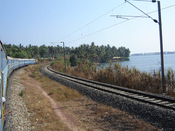 363 Passenger passes the Parar Lagoon south of Quilon