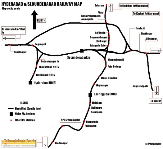 Hyderabad and Secunderabad Railway Network Map