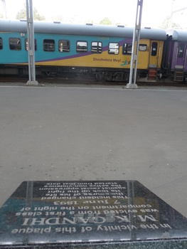 5. Plaque with SA train in background, Pietermaritzburg