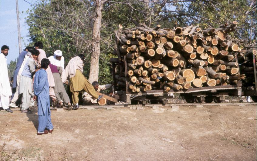 Rerailing a derailed wagon. Photo by Roland Ziegler, 1996.