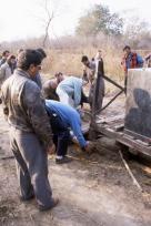 Rerailing a derailed wagon. Photo by Roland Ziegler, 1996.