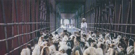 Crowded scene on road level of Attock Bridge, 1993