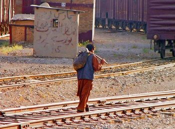 A Railway gangman with his tools , Kolpur yard