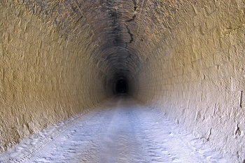 Deserted railway tunnel near Khost showing damage by earthquake