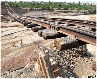 	Track damage from monsoons, 2008. Scan from 'Dawn'.