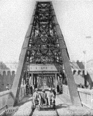 Trolley on Lansdowne Bridge after construction is complete, 1885.