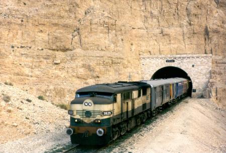 Train emerging from Bolan pass tunnel. Malcolm Peakman.