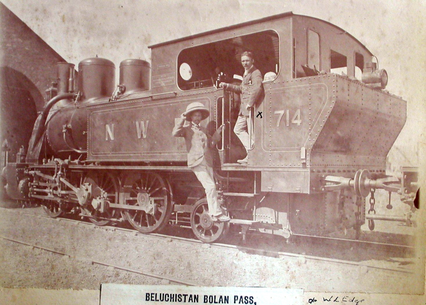 NWR loco on Bolan Pass line with William Edge. William Edge, ~1890.