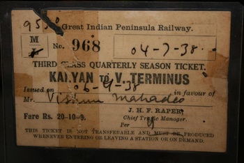 Kalyan - VT season ticket, 1938