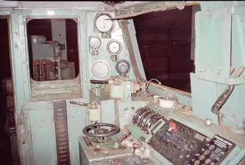 Cab of a WCAM 2 undergoing AOH at Electric Loco Shed, Bhusaval.jpg